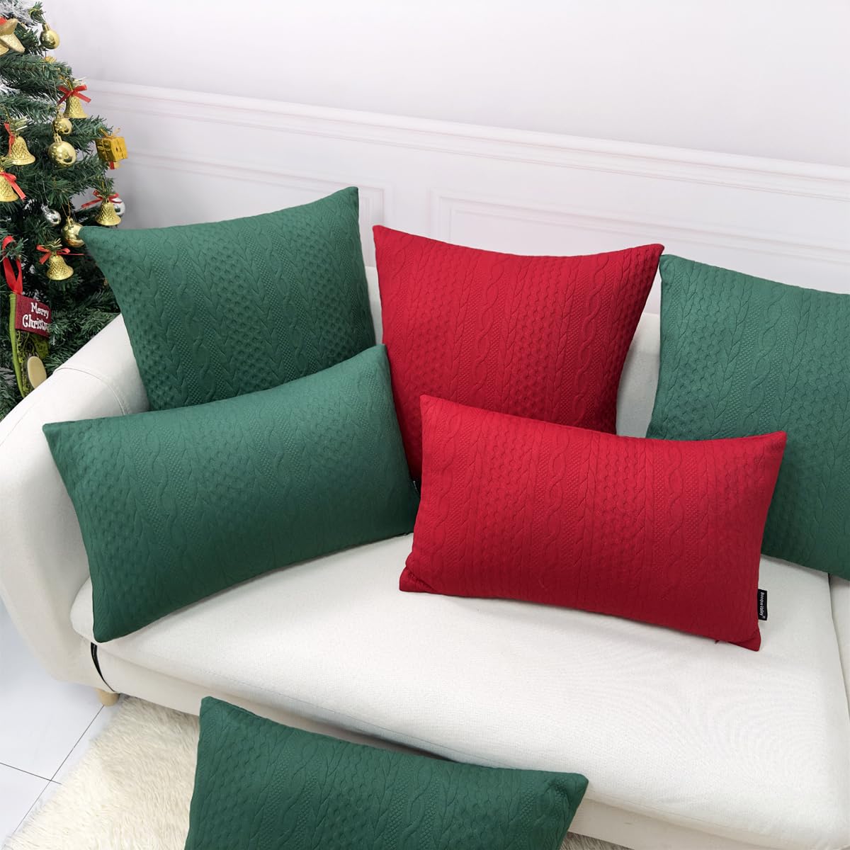 Booque Valley Christmas Pillow Covers, Pack of 2 Super Soft Elegant Modern Patterned Red Cushion Covers Decorative Stretchy Throw Pillow Cases for Sofa Bed Car Chair, 18 x 18 inch(Red)