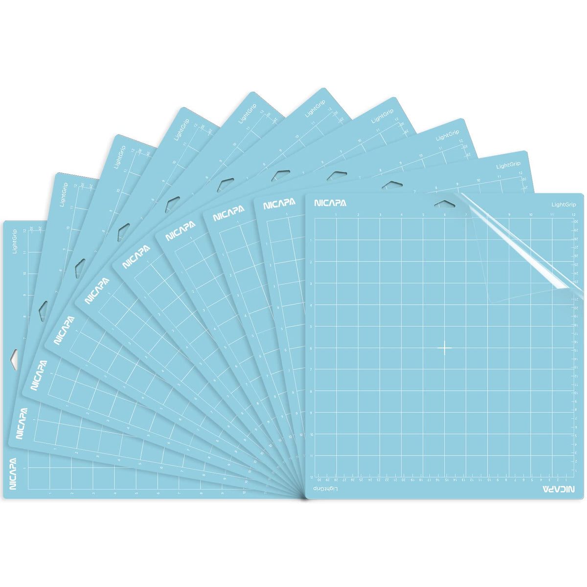 NICAPA Light Grip Cutting Mat (12x12 inch, 10 Pack) - Light Adhesive Sticky Blue Quilting Replacement Cut Mats