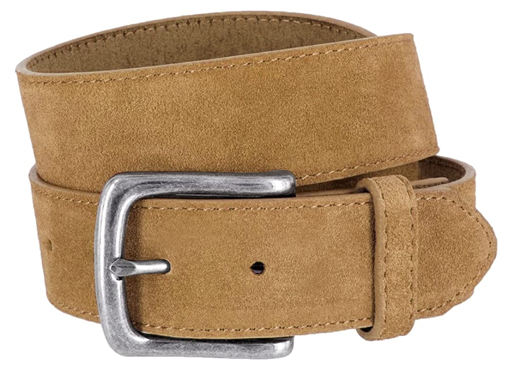Men's Belt Rounded Edge Heel Bar Buckle Casual Jean Suede Leather Belt 1 1/2" Wide (Taupe, 30)