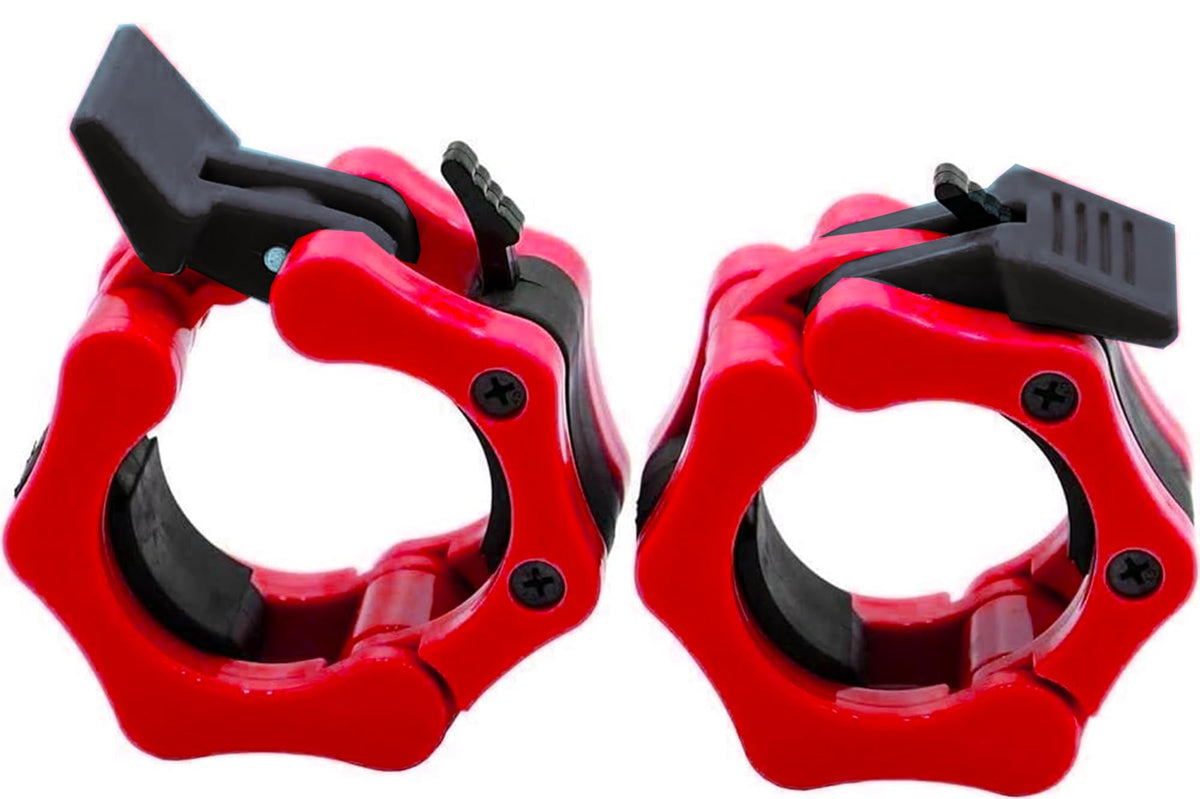 GW Tech Barbell Clamps 2 inch, Heavy Duty Exercise Collars 2" Quick Release Pair of Locking Pro Olympic Weight Bar Plate Locks Collar Clips Weightlifting Fitness Training - Red w/Black