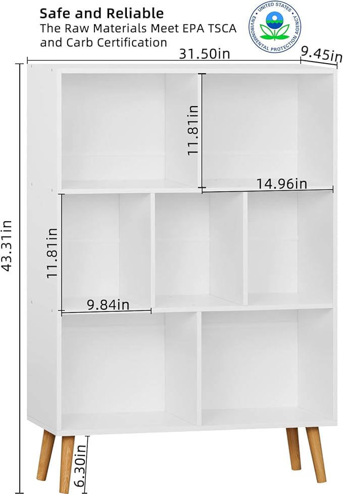 YAHARBO White Bookshelf, 3 Tier Book Shelf