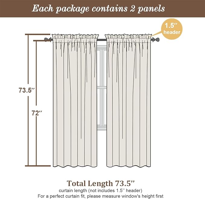 Chyhomenyc Black Semi Sheer Curtains 72 Inch Length 2 Panels Set, Light