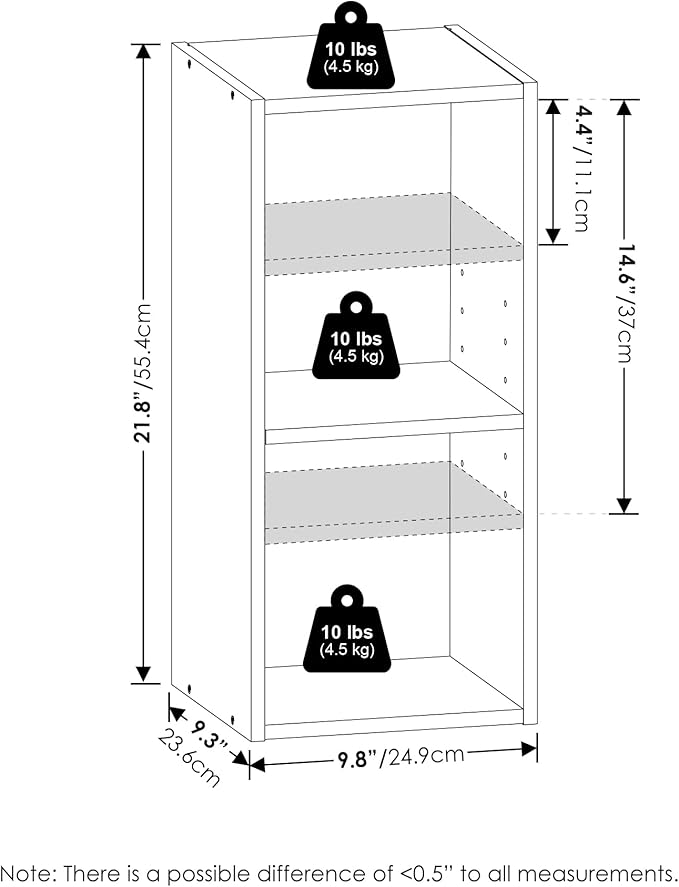 Furinno Fulda Book Shelf, 2-Tier Narrow Bookshelf, Bookcase