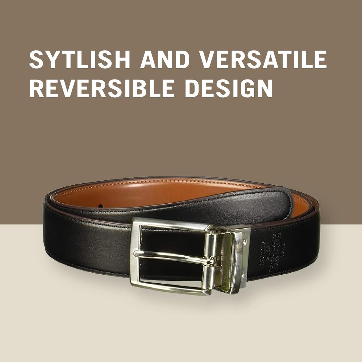 Perry Ellis Men's Portfolio Amigo Reversible Leather Belt, Stitched Edges, Durable, 1.5” Width (Available in Big & Tall), Luggage Brown, 34