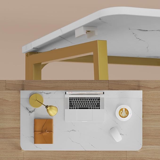 WOHOMO White Faux Marble Folding Desk, 31.5" Small Desk
