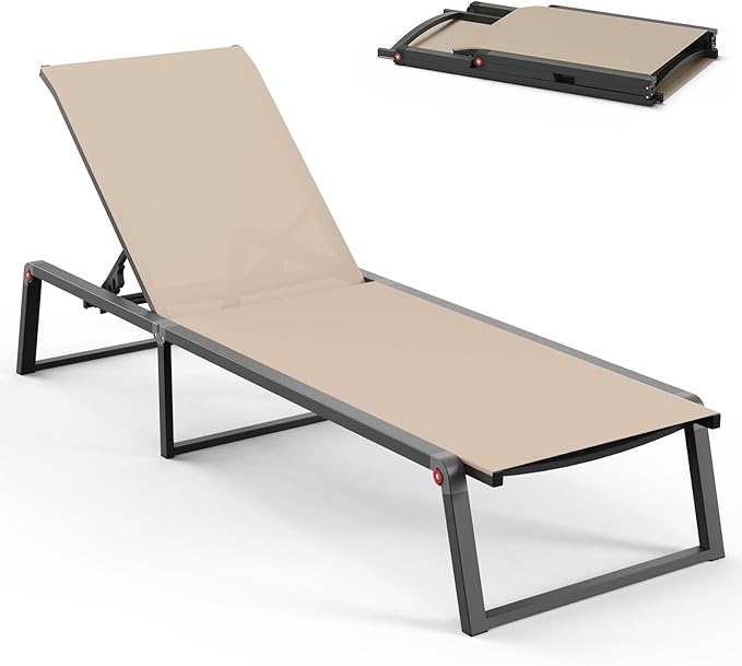 Aluminum Chaise Lounge Chair Outdoor, Foldable& No Assembly Patio Pool Lounge