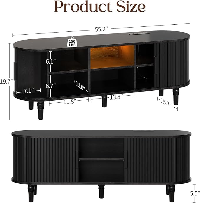 TV Console with Power Outlet-55" Entertainment Center with Sliding Tambour Door