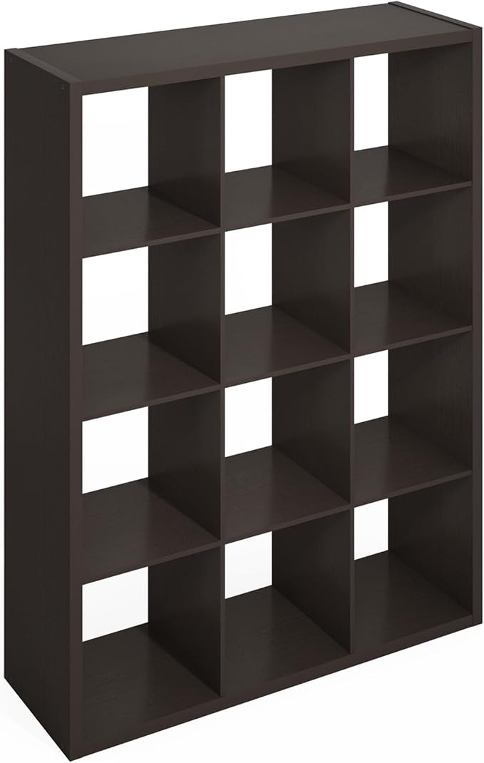 Furinno Simple Cube Storage Organizer, 12-Cube Display Shelf, Open Back