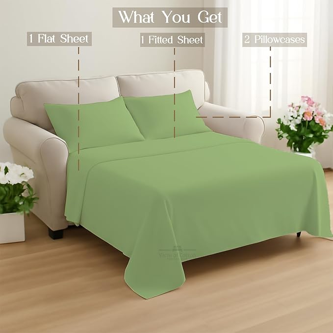 Sleeper Sofa Bed Sheet, 100% Cotton 400 Thread Count, 4 Piece Set, Deep Pocket