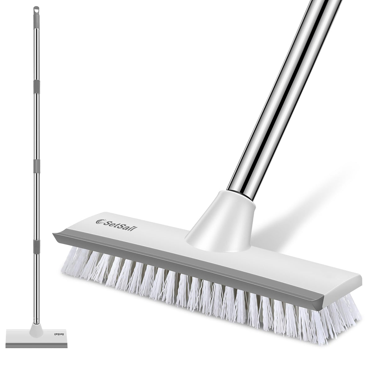 SetSail Floor Scrub Brush with 51-Inch Long Adjustable Handle 2 in 1 Scrape Brush Stiff Bristle Floor Scrubber for Cleaning Shower Bathroom Garage Kitchen Wall Deck Tub Tile
