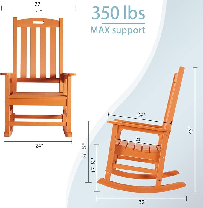 Psilvam Oversized Outdoor Rocking Chair Set of 2, HDPE Porch Rocker