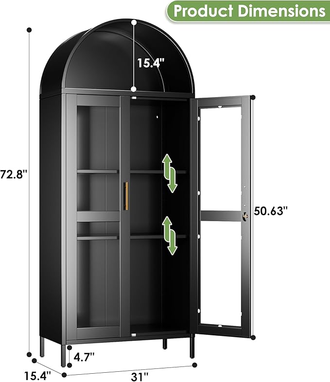 73" Black Metal Arched Display Cabinet