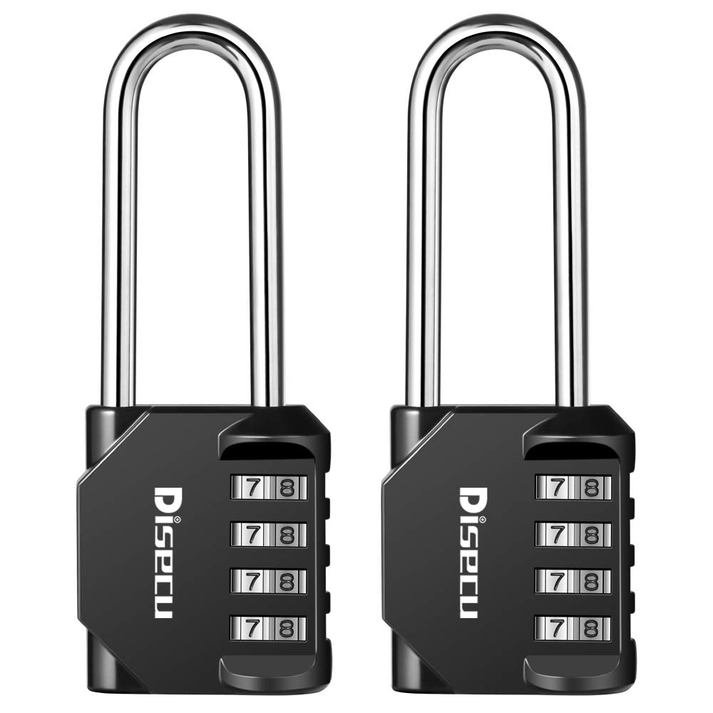 2 Pack disecu 2.6 Inch Long Shackle Combination Lock, 4 Digit Outdoor Waterproof Padlock for School Gym Locker, Sports Locker, Storage Unit, Gate, Fence, Toolbox, Cabinet (Black)