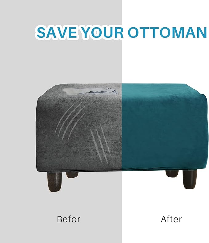 LiveGo Velvet Stretch Ottoman Cover, Removable Footstool Protector, Rectangle
