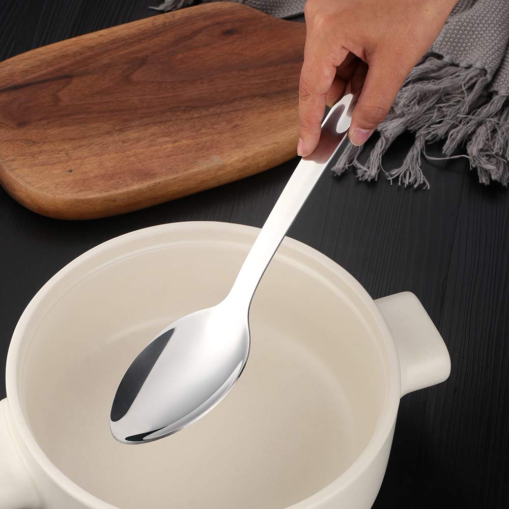 13-Inch Serving Spoons Set of 6, dongbo Stainless Steel Long Handle Buffet Serving Spoons for Catering, Silver