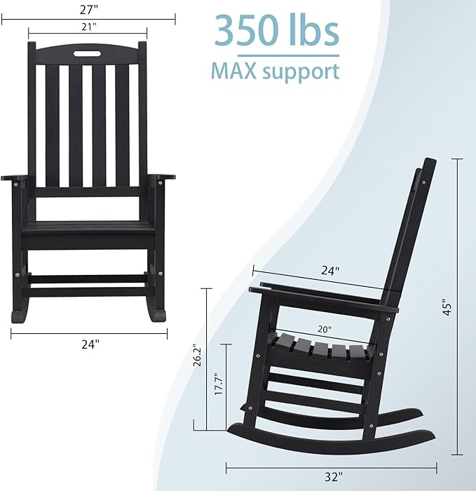 Psilvam Oversized Outdoor Rocking Chair, HDPE Porch Rocker Chairs