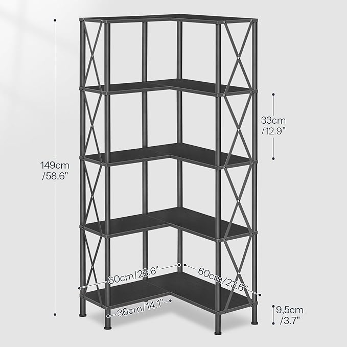 HOOBRO Corner Bookshelf, 5-Tier L-Shaped Bookcase, Industrial Open Display
