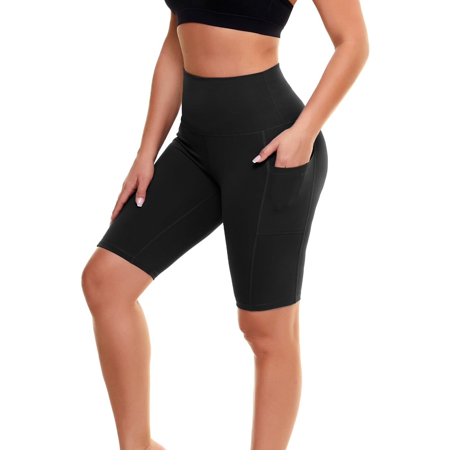 GAYHAY Biker Shorts for Women with Pockets - 8"/5"/3" Booty High Waisted Black Spandex Volleyball Short for Workout Yoga