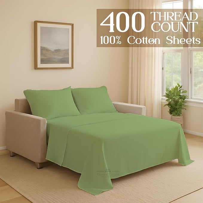 Sleeper Sofa Bed Sheet, 100% Cotton 400 Thread Count, 4 Piece Set, Deep Pocket