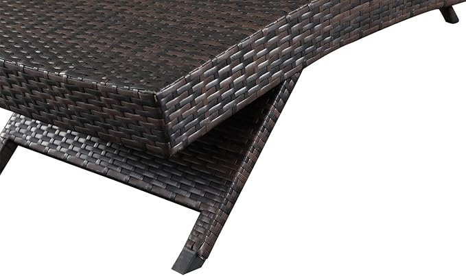 79'' Long Reclining Chaise Lounge + Side Table Set of 2, Outdoor Wicker