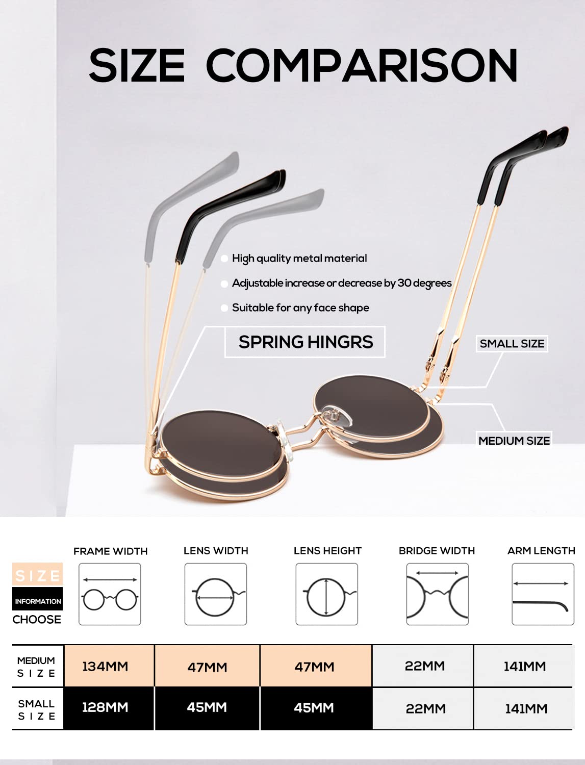 KALIYADI Round Polarized Sunglasses for Men Women Retro Metal Hippie Circle Style Sun Glasses UV Protection (2 Pack) 47mm