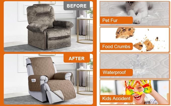 VANSOFY 100% Waterproof Recliner Chair Covers, Recliner Cover Non-Slip Dog