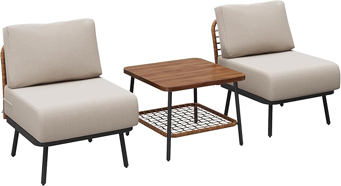 3-Piece Patio Conversation Set, Outdoor Sectional Sofa Wicker Furniture