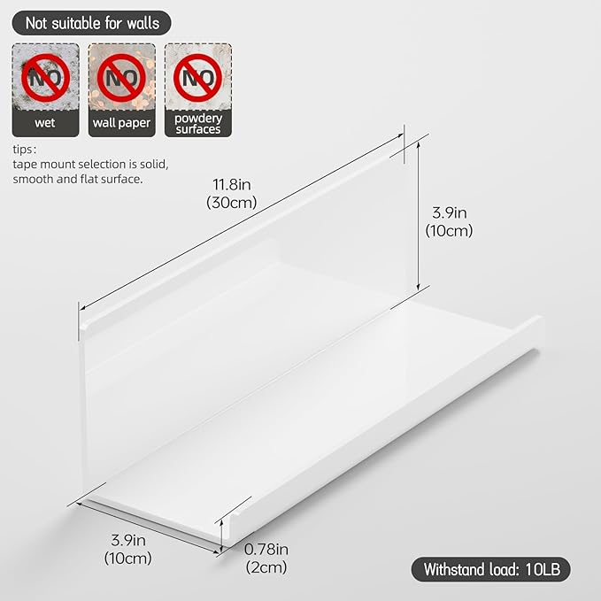 PAVSTINE Acrylic Wall Floating Shelves Set of 2, Wall Shelves White 12 Inch