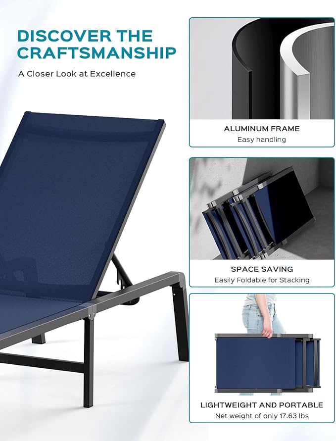 Ciokea Patio Chaise Lounge Chair, Foldable Lounge Chair