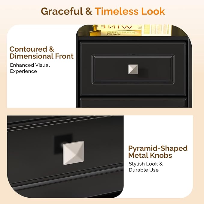 Bonnlo Led Nightstand with Charging Station, Night Stand Black Bedside Table