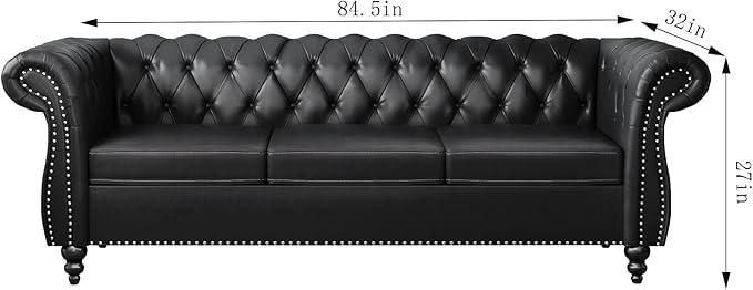 3 Piece Living Room Set, Chesterfield Leather Sofa Loveseat Couch Chair