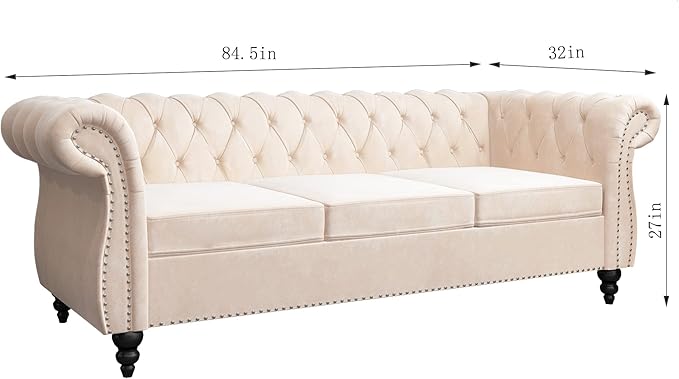 ORRD 2 Piece Living Room Set, Velvet Chesterfield Sofa Loveseat Couch