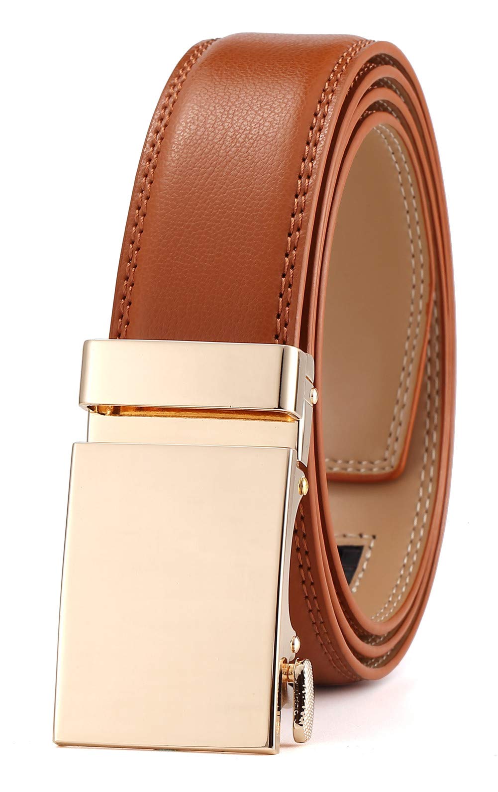 guvoosm Men's Belt Ratchet Leather Dress Suit Casual Jeans Belts -Trim to fit-35cm wide-505-TAN-125