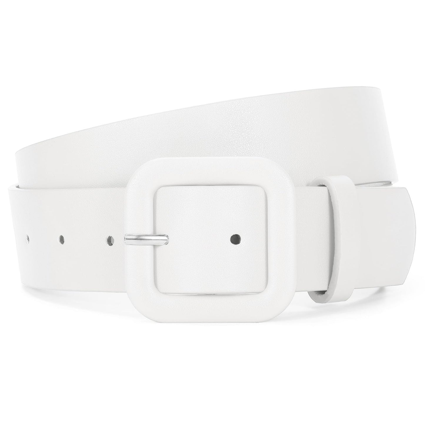 WHIPPY Women Leather Belt Candy Color Fashion Square Buckle Belt Ladies Belt for Jeans Pants Dresses, White, S