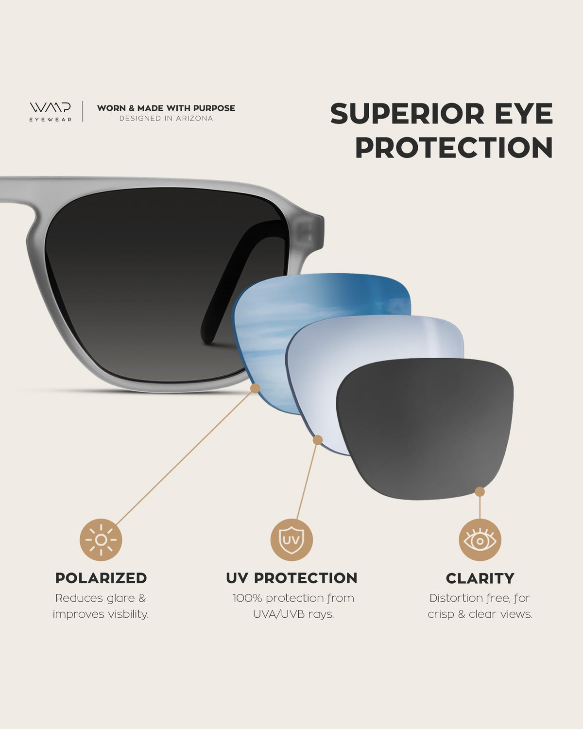 WearMe Pro Polarized Aviator One-Bridge Modern Square Mens Sunglasses (Moon Rock Grey/Black Lens)