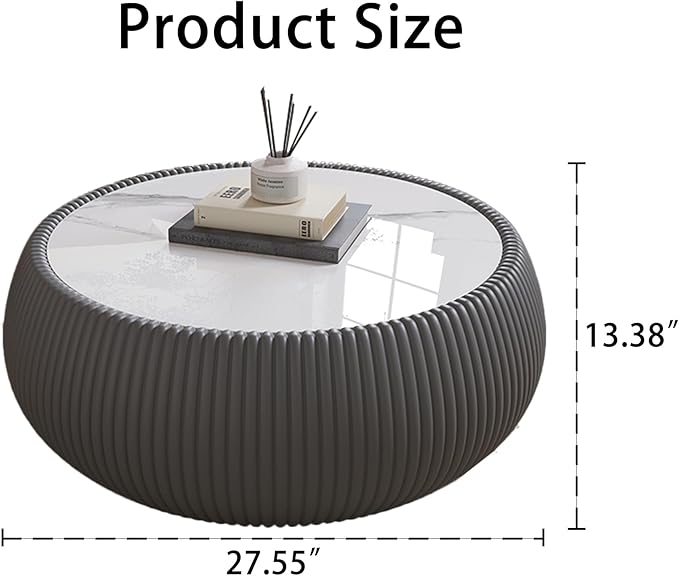 SSLine Round Drum Coffee Table Modern Sintered Stone Top Coffee Table in Grey