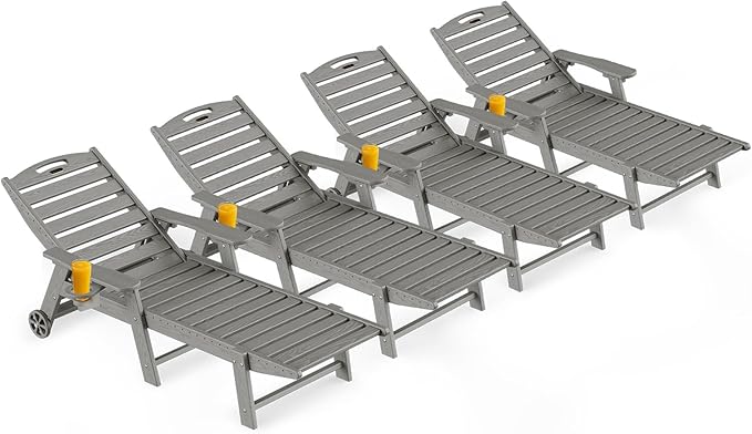 Ciokea Outdoor Lounge Chair Set of 4, All Weather Patio Chaise Lounge Chairs