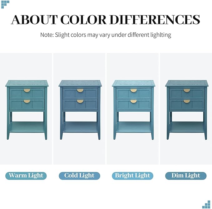 22" Blue Accent Side Cabinets, Modern Wood Sideboard