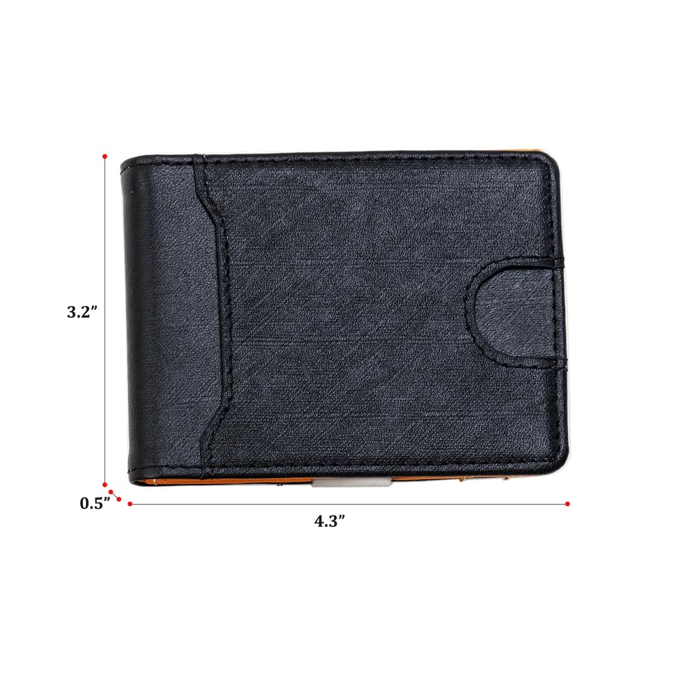 ECROSKO Mens Slim Wallet - Minimalist Front Pocket Bifold Top-Grain Leather Wallets with Money Clip ID Window Credit Card Holders Gifts for Men