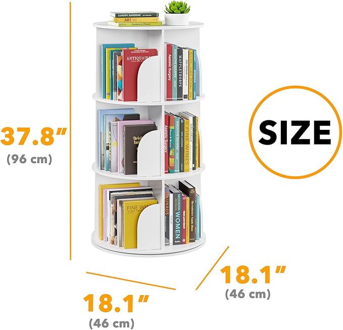 SpaceAid 3 Tier Rotating Bookshelf Tower, Spinning Bookcase Lazy Susan