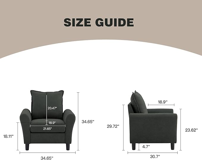 Mid-Century Accent Chair, Modern Linen Fabric Armchair