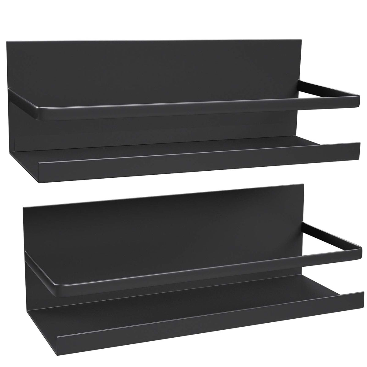 YJSMO 2 Pack Magnetic Spice Rack for Refrigerator,Heave Duty Magnetic Shelf For Kitchen,Magnet Book Shelf For Whiteboard,Space Container,Drill free (Black)