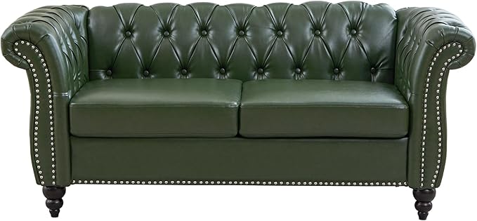 Mid-Century 3 Seater Sofa, Faux Leather Couch