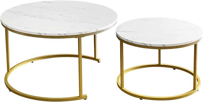 AT-VALY Coffee Table Set of 2 Nesting Tables, Round Sofa Table