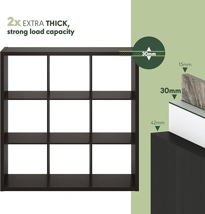 Furinno CUBICLE Book Shelf, 9-Cube Bookshelf, Extra Thick Frame Reversible