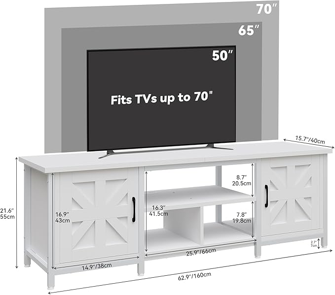 YITAHOME TV Stand with LED Lights & Charging Station, Farmhouse Entertainment