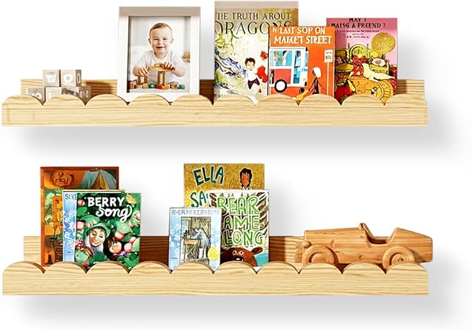 Nursery Floating Shelves for Kids Room, 2 Pack 23.6 Inch Natural Wood Wall