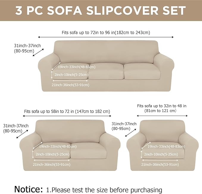 HunnmingRe Sofa Covers for 3 Cushion Couch Stretch Sofa and Loveseat Covers Set