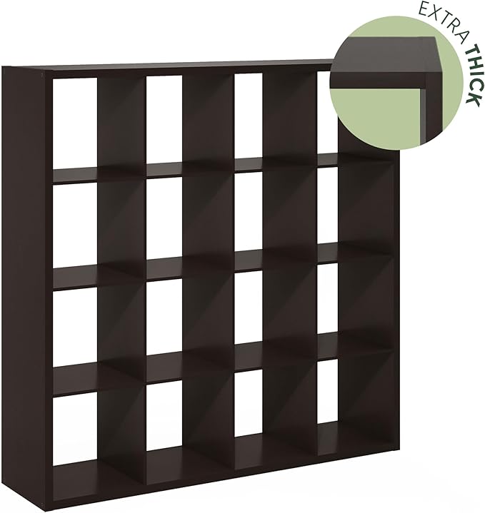 Furinno Cubicle Book Shelf, 16-Cube Bookshelf, Extra Thick Frame Reversible