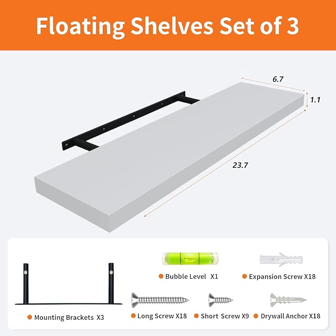 Upassion Floating Shelves for Wall Set of 3, Frame Display White Floating Shelf